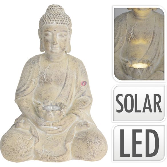 XL Napelemes buddha szobor lámpa 44cm krém