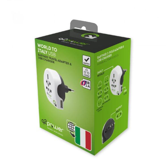 Q2 power Utazóadapter World to Italy USB" Q2"