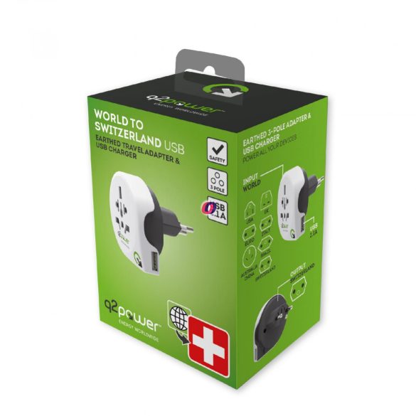Q2 power Utazóadapter World to Switzerland USB" Q2"