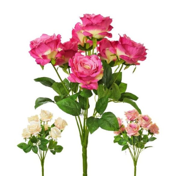 Selyemvirág rózsa csokor 60 cm rózsaszín/pink/fehér 3 féle