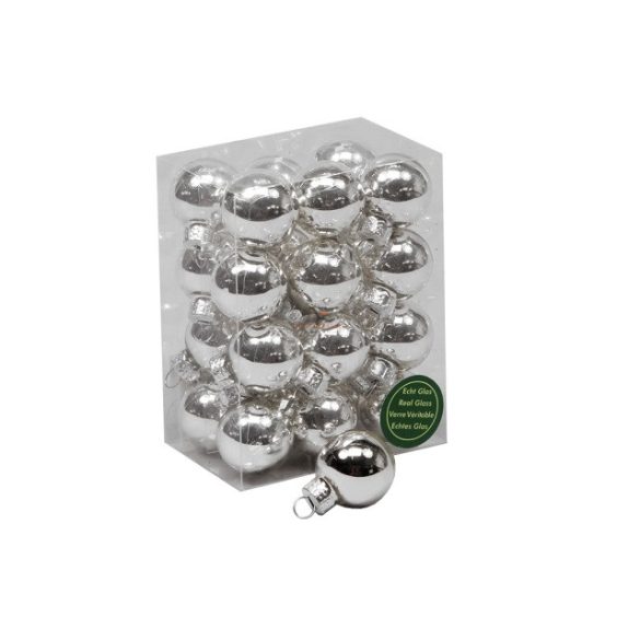 Gömb üveg 2,5cm ezüst fényes 24 db / szett Karácsonyfa gömb