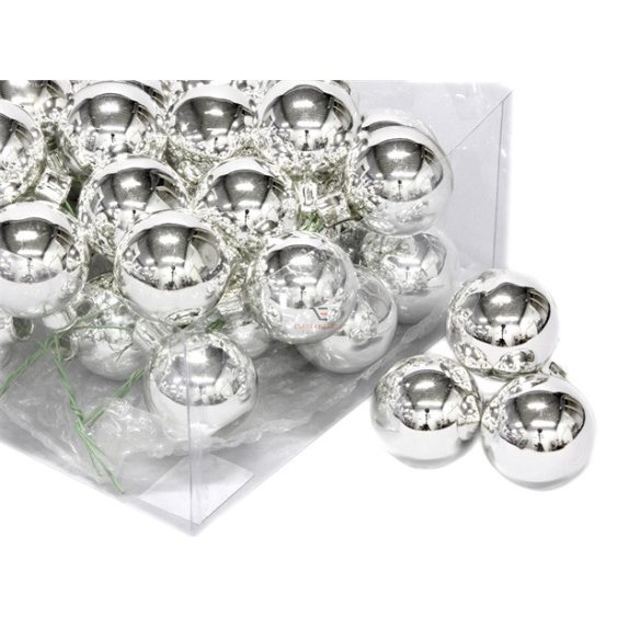 Gömb betűzős üveg 4cm ezüst fényes 36 db / szett