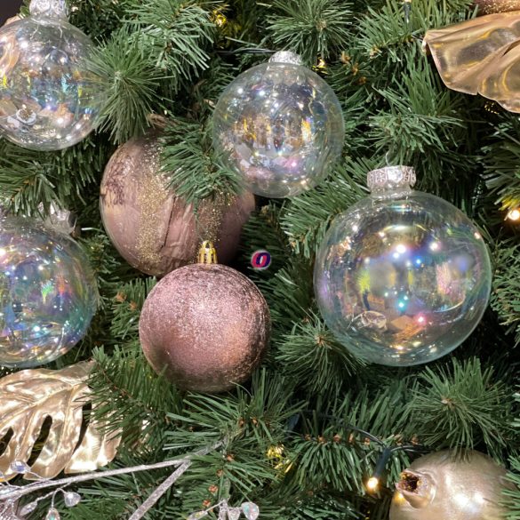 Gömbdísz üveg 10cm átlátszó szivárványos 4 db-os Karácsonyfa gömb