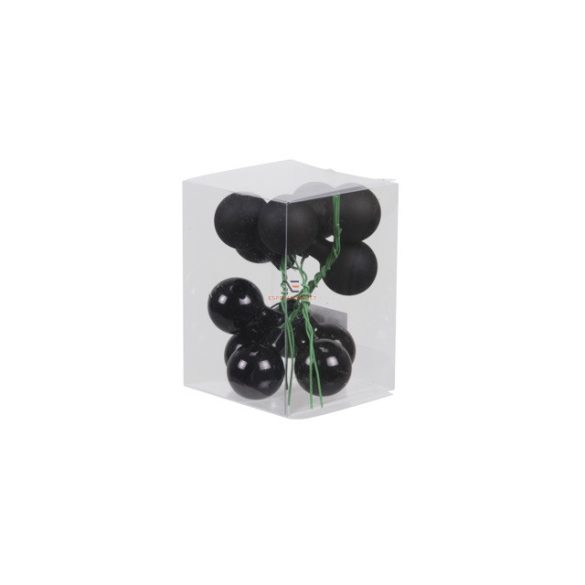 Gömb üveg betűzős 2,5cm fekete fényes-matt 12 db/szett