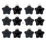   Csillag üveg 4cm fekete fényes-matt 12 db-os szett karácsonyfadísz figura