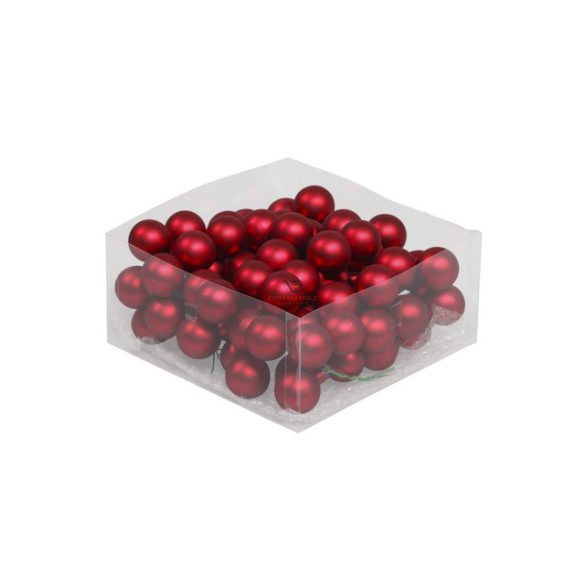 Gömb üveg betűzős 3 cm piros matt 72 db-os szett