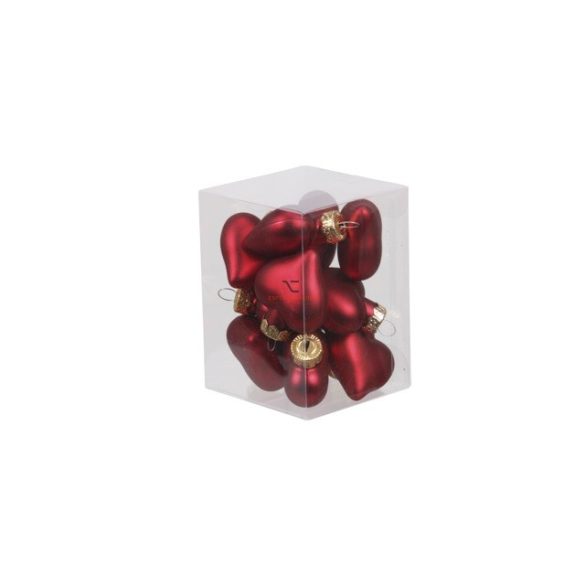 Szív üveg 4cm piros matt 12 db-os Figurás karácsonyfadísz