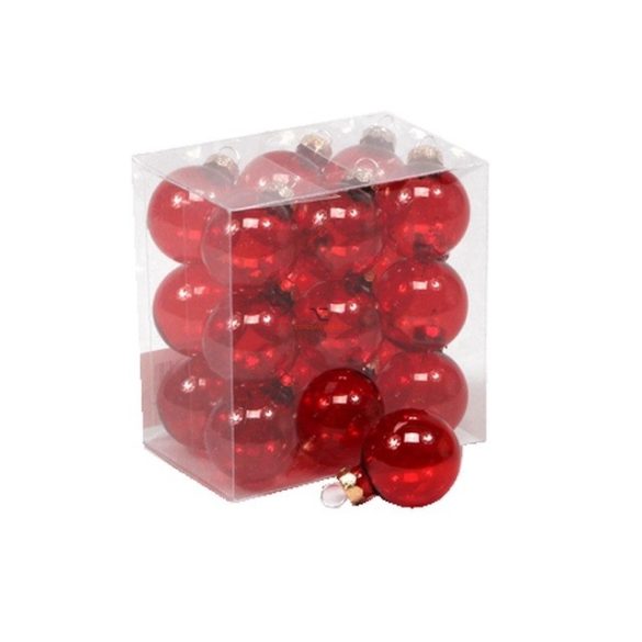 Gömbdísz üveg 3cm piros átlátszó 18 db-os  Karácsonyfa gömb