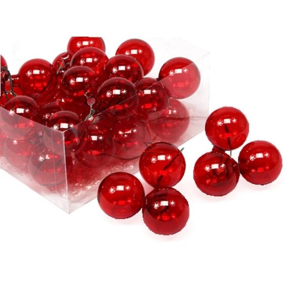 Gömb betűzős üveg 4cm piros átlátszó 36 db/szett