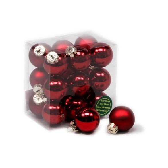 Gömbdísz üveg 3cm bordó fényes-matt 18 db-os Karácsonyfa gömb