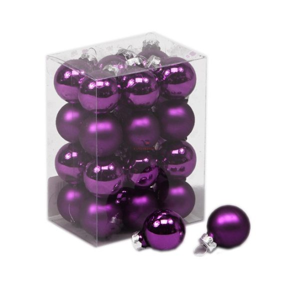 Gömb üveg 2,5 cm sötét lila 24 db / szett Karácsonyfa gömb