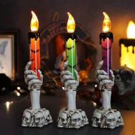   Halloween LED Gyertya 15,5 cm – Narancs, Lila és Zöld Színekben, Elemes