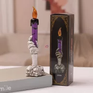   Halloween LED Gyertya 15,5 cm – Narancs, Lila és Zöld Színekben, Elemes
