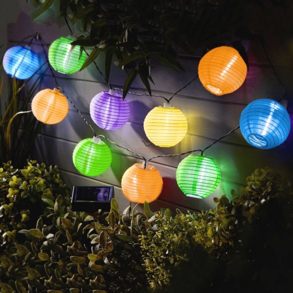 Napelemes lampion fényfüzér 10 LED szolár égősor színes 3,8 m