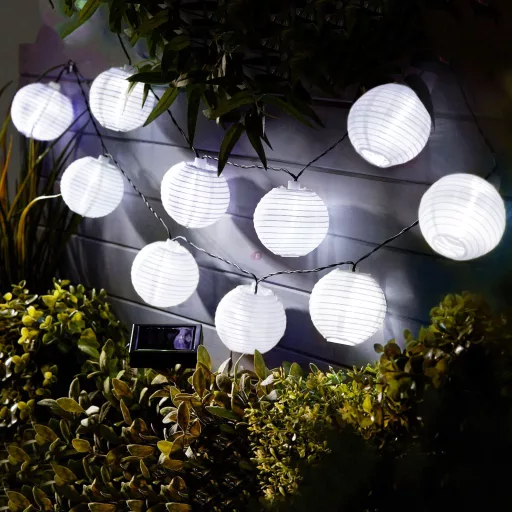 Napelemes lampion fényfüzér 10 LED szolár égősor hidegfehér 2,5 m