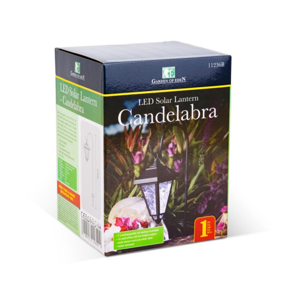 XL LED-es szolár lámpa - kandeláber - 80 cm - fekete - hidegfehér
