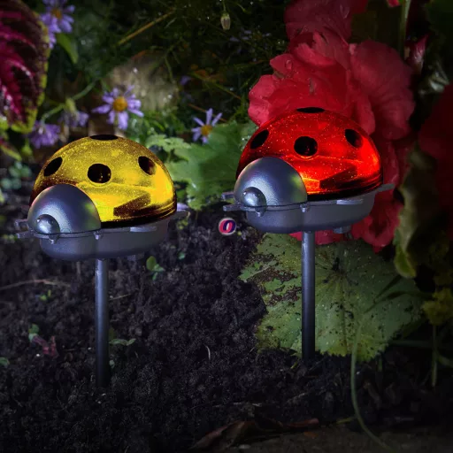 Kerti szolár lámpa katica szett 2 db-os 75 x 60 x 156 mm