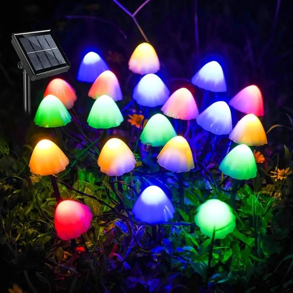 12 db-os színes Napelemes lámpa szett mini gomba, leszúrható, LED 24 cm