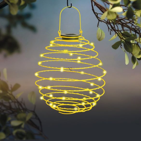 LED-es szolár spirál gömb lámpa felakasztható - melegfehér - 22 cm - sárga színben