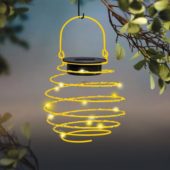LED-es szolár spirál gömb lámpa felakasztható - melegfehér - 12 cm - sárga színben