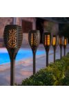 LED-es szolár lámpa - leszúrható - lángeffekt - 12 sárga LED - műanyag - fekete - 10 x 58 cm