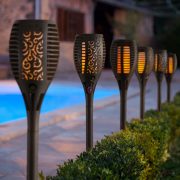   LED-es szolár lámpa - leszúrható - lángeffekt - 12 sárga LED - műanyag - fekete - 10 x 58 cm