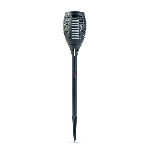 LED-es szolár lámpa - leszúrható - lángeffekt - 12 sárga LED - műanyag - fekete - 10 x 58 cm