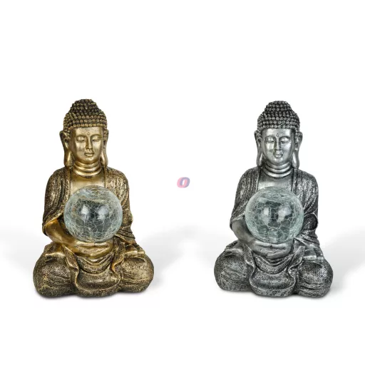 Szolár Buddha - 1 melegfehér LED - műgyanta - 17 x 15 x 26 cm - 2 féle - 1db