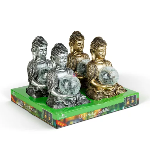Szolár Buddha - 1 melegfehér LED - műgyanta - 17 x 15 x 26 cm - 2 féle - 1db