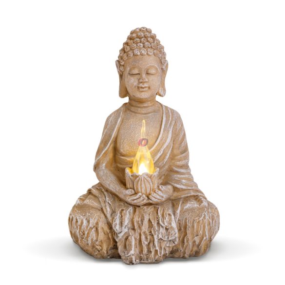 Szolár Buddha gyertyával - 1 melegfehér LED - 12,5 x 8,5 x 19 cm