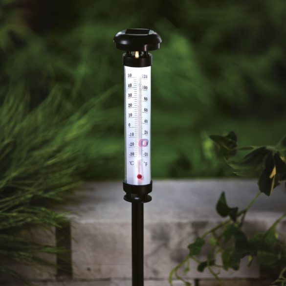 Napelemes lámpa kerti hőmérővel - hidegfehér LED - 44,5 cm