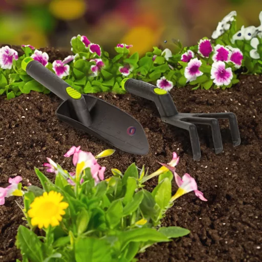 Kerti szerszám szett - ásó, gereblye, kapa - műanyag - 3 db-os szett