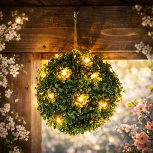 Szolár bukszus - felakasztható - 25 cm - 20 melegfehér LED