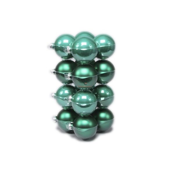 Gömbdísz üveg 8cm smaragd zöld matt/fényes 16 db-os  Karácsonyfa gömb