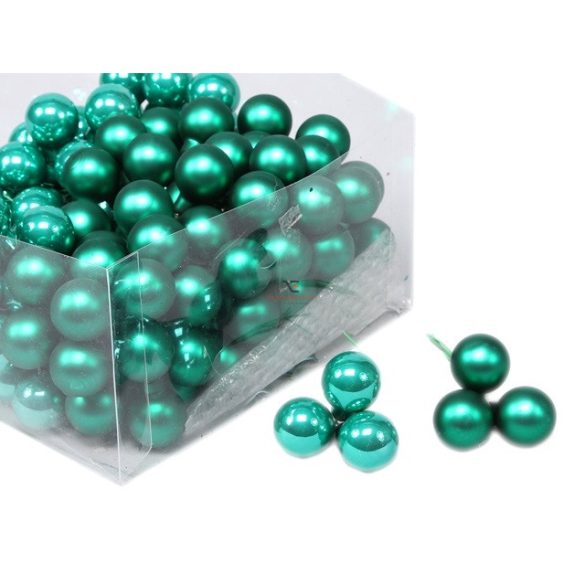 Gömb betűzös üveg 2,5cm smaragd zöld fényes-matt 144 db/szett