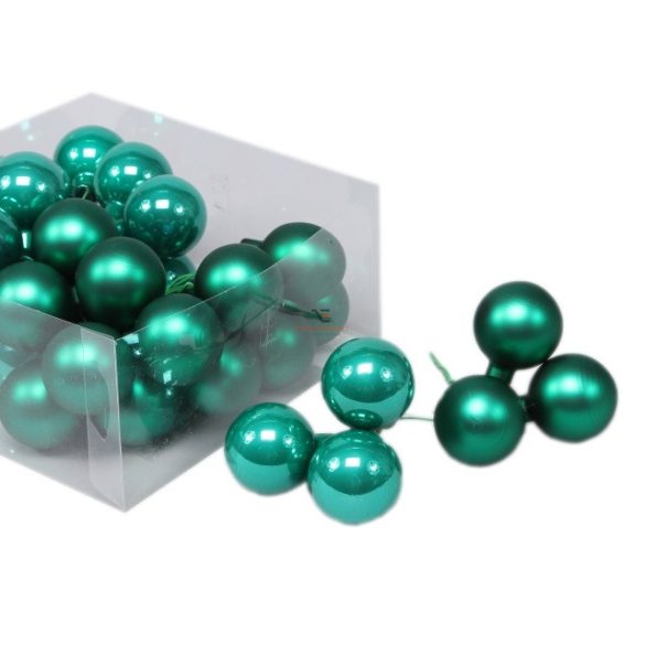 Gömb betűzös üveg 4cm smaragd fényes-matt 36 db/szett
