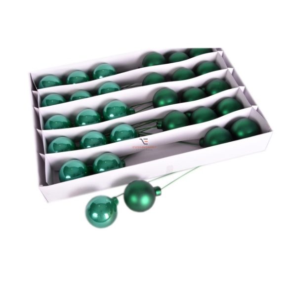 Gömb betűzös üveg 5cm smaragd zöld fényes-matt 30 db/szett