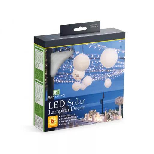 Szolár lampion - fehér - hidegfehér LED - 21 cm - 11399F-WH
