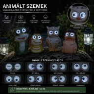   Szolár állatfigurák - 4 féle - mozgó szemekkel - 104 x SMD LED - 20 cm