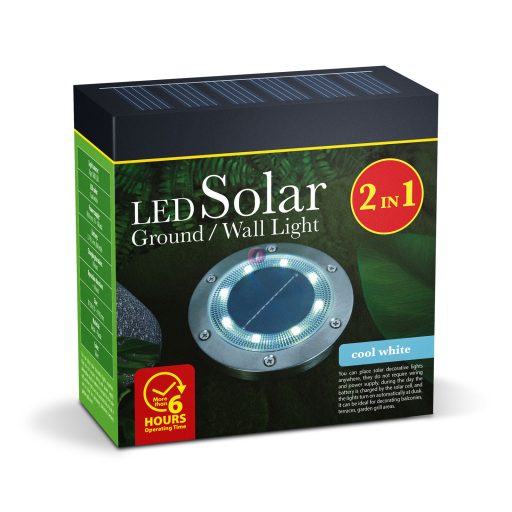 LED-es leszúrható / fali szolár lámpa - kör alakú - SMD LED - hidegfehér - 12 cm