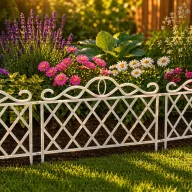   Kerti ágyásszegély kerítés "Villa" kovácsoltvas hatás 45x35cm Fehér