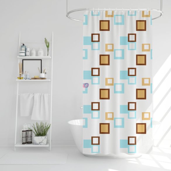 Zuhanyfüggöny szett fürdőpamaccsal - 3 féle - kék, zöld mintás - 180 x 180 cm