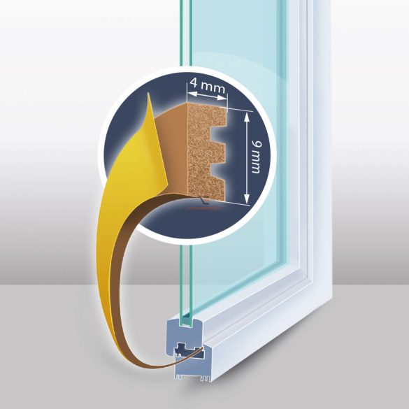 Öntapadós ajtó- ablakszigetelő "E" profil - 100 m barna 9 mm