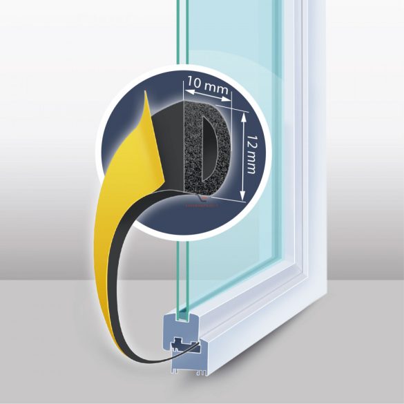Öntapadós ajtó- ablakszigetelő "D" profil - 50 m fekete 10 mm