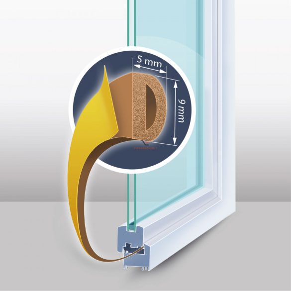 Öntapadós ajtó- ablakszigetelő "D" profil - 100 m barna 9 mm
