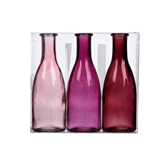 Palack üveg 19,8x6,6x18,5cm rózsa 3 db-os szett