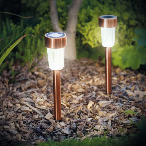 LED-es kültéri szolár lámpa 300 x 45 mm fém, rozéarany