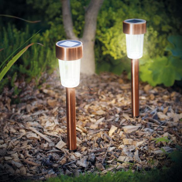 LED-es kültéri szolár lámpa 300 x 45 mm fém, rozéarany