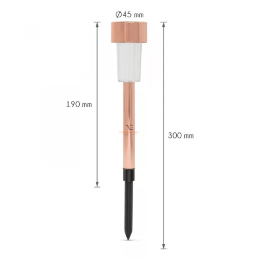 LED-es kültéri szolár lámpa 300 x 45 mm fém, rozéarany