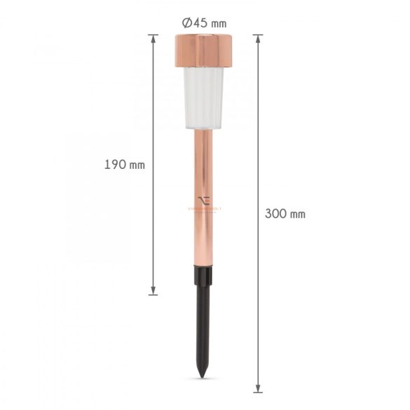 LED-es kültéri szolár lámpa 300 x 45 mm fém, rozéarany